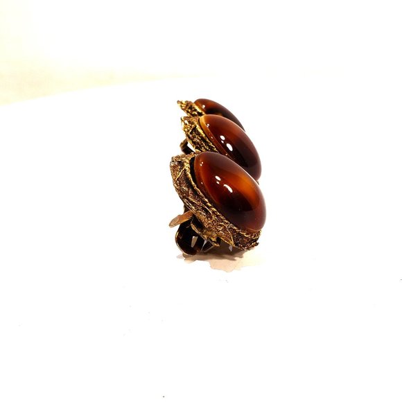 Otomatic Vintage Barrett Made in France Tigers Eye Cabochon Goldtone Metal EUC - Picture 4 of 7